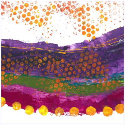 Farbenfrohes Wanddesign von Anna von der Heiden bei AN-NA Design. Hochwertiger Druck auf Leinwand. Farben: Orange, Rot, Rosa, Pink, Violett, Lila, Grün, Bordeauxrot.