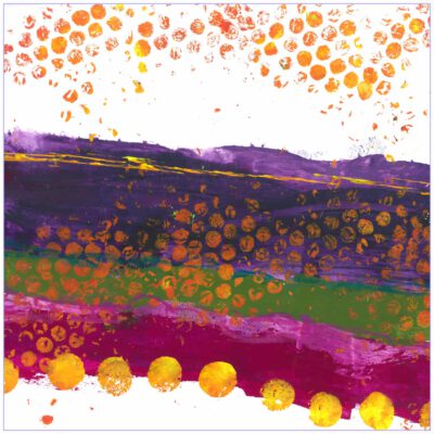 Farbenfrohes Wanddesign von Anna von der Heiden bei AN-NA Design. Hochwertiger Druck auf Leinwand. Farben: Orange, Rot, Rosa, Pink, Violett, Lila, Grün, Bordeauxrot.