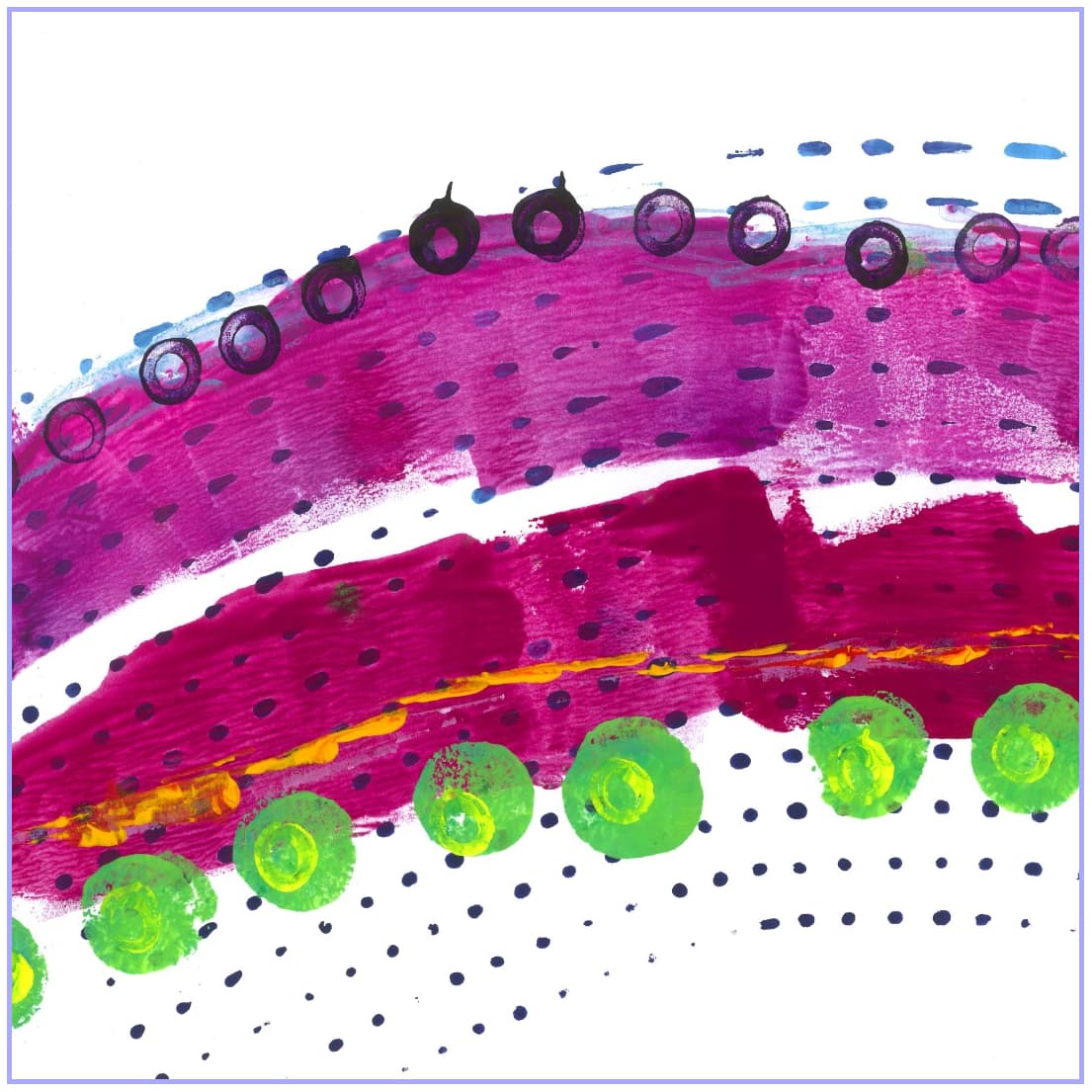 Farbenfrohes Wanddesign von Anna von der Heiden bei AN-NA Design. Hochwertiger Druck auf Leinwand. Farben: Orange, Rot, Rosa, Pink, Violett, Lila, Grün, Bordeauxrot.