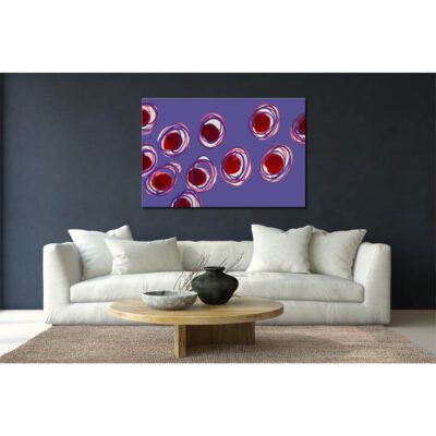 Farbenfrohes Wanddesign von Anna von der Heiden bei AN-NA Design. Hochwertiger Druck auf Leinwand. Hier ein Anwendungsbeispiel für eine Bildergalerie in einem Wohnzimmer.