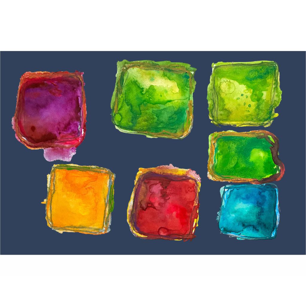 Farbenfrohes Wanddesign von Anna von der Heiden bei AN-NA Design. Hochwertiger Druck auf Leinwand.